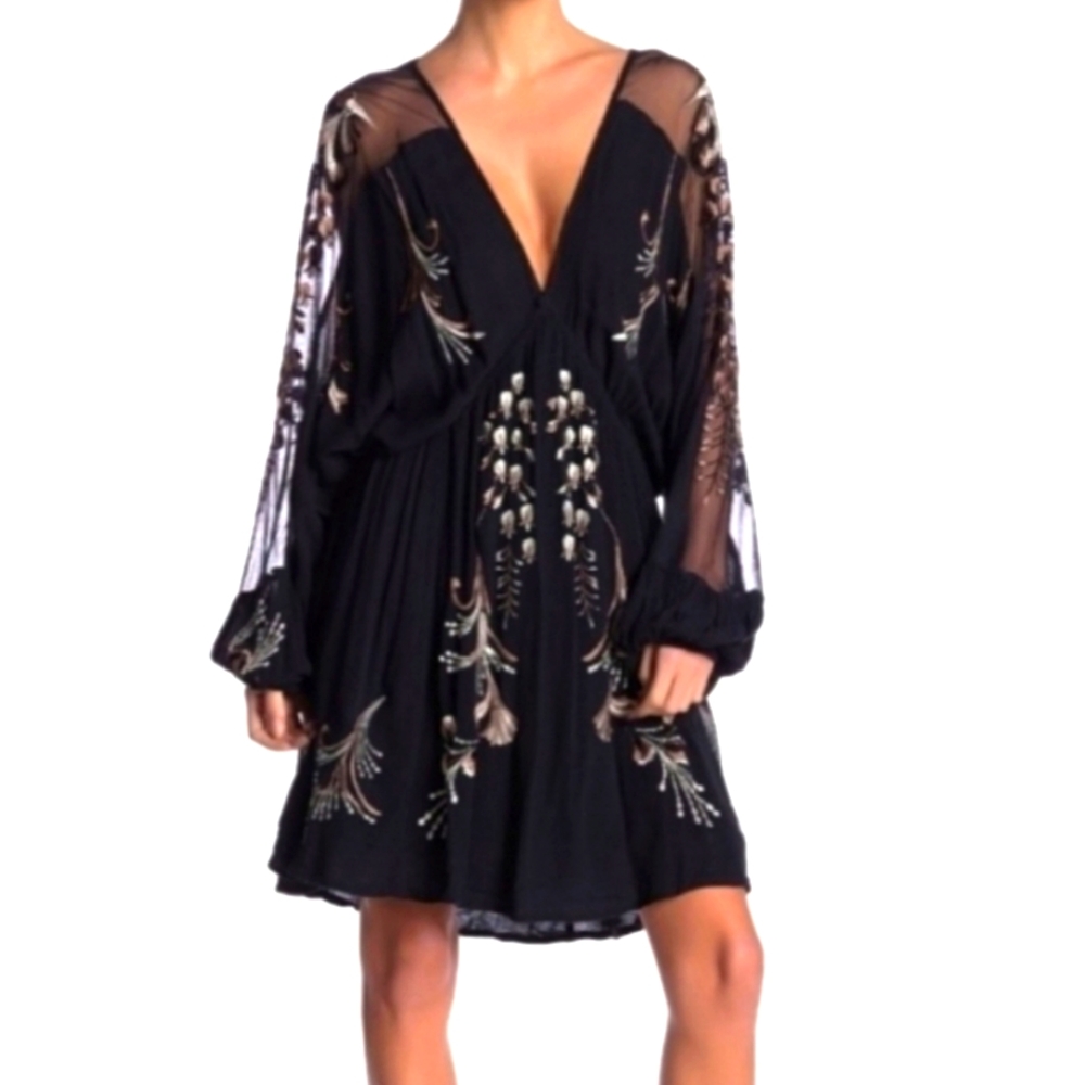 Free People Embroidered Plunge Dress - Picture 1 of 8